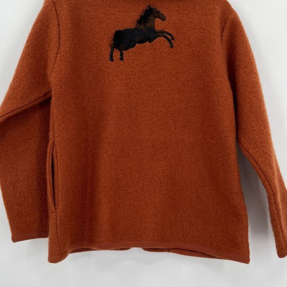 Lisa International Medium Jacket Sweater Zip Horse Beaded Horseshoe Western Rust - Picture 8 of 12